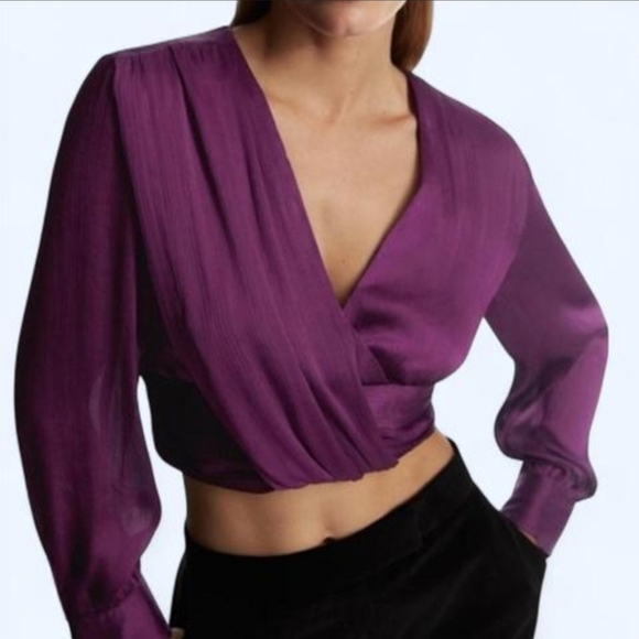 🇪🇦 Zara Purple Knotted Surplice Chiffon Blouse - Picture 2 of 16